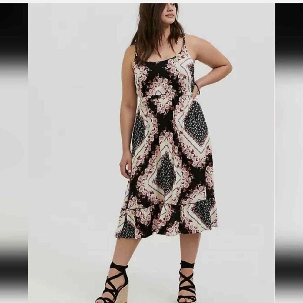 Torrid floral Victorian Midi Shirred Dress Preppy retro floral casual boho